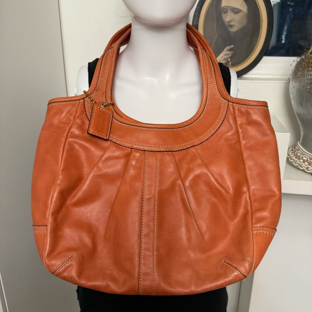 Authentic Coach hobo bag tote leather orange 12240 women’s